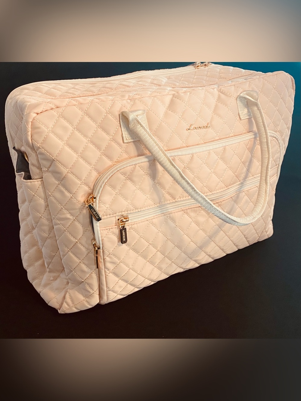 Quilted Pale Pink Travel Tote with Gold Hardware